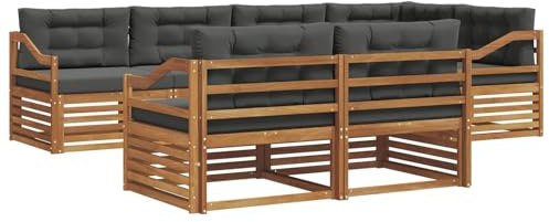 vidaXL Outdoor-Sofagarnitur mit Kissen 7 pcs Natur und Anthrazit, Balkonsofa, modernes Eckmöbel, robuster Lounge, Terrassen-Sitzgruppe, bequemer Gartenstuhl