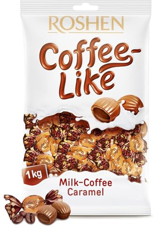 Deliex delicias de Extremadura. Caramelos Roshen 1 kg – Jelly, Crazy Bee Fruty, Coffee Like o Milky Splash – Bolsa de Caramelos Surtidos Envuelto Individualmente (Coffee Like)