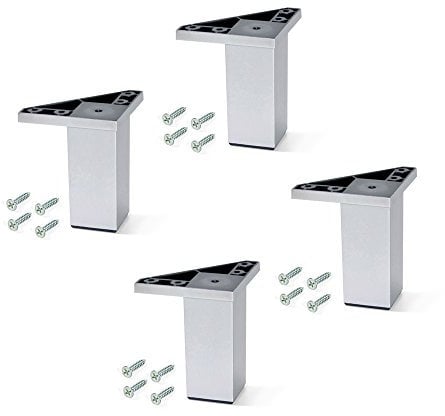 Emuca 2039725 Piede con Viti di Fissaggio per Mobile, Verniciato Alluminio, H 100mm, Set di 4 Pezzi