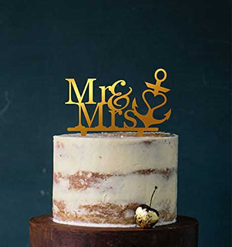 Cake Topper, Tortenstecker, Tortefigur Acryl, Tortenständer - Farbwahl - Etagere Hochzeit Anker Mr & Mrs (Gold Spiegel (Einseitig)) Art.Nr. 5285