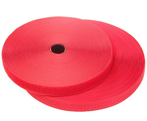 TUKA Scratch Ruban à coudre 25 mètres x 20mm, Non-adhésif Bande Hook & Loop, bande Crochet et Boucle pour couture, Ruban Tissu Fermeture, 25m Crochet et 25m Boucle, Rouge, TKB5004 Red