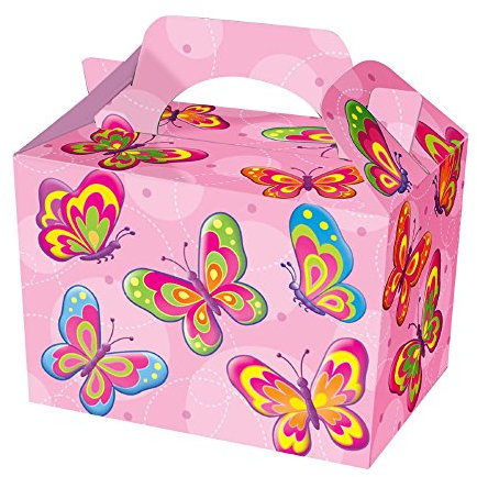 Diamante Crafts 10 Party Boxes -Themed Character Cardboard Lunch Food Loot Treat Box -16 Designs (10 - Butterfly Boxes)
