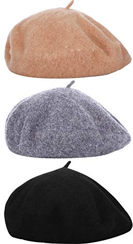 3 Stück Baskenmütze Französischen Stil Beanie Kappe Solide Farbe Winter Hut für Damen und Mädchen Beiläufig Verwenden (M (Erwachsene Größe), Farbe Set 1)