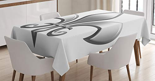 ABAKUHAUS Fleur De Lis Nappe, Fleur de lys, Linge de Table Rectangulaire pour Salle à Manger Décor de Cuisine, 140 cm x 240 cm, Blanc Gris
