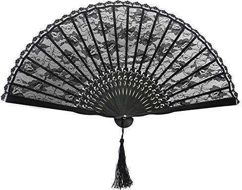 iwobi Vintage Handfächer Taschenfächer Fächer Klappfächer Party Hochzeit Zubehör Schwarz