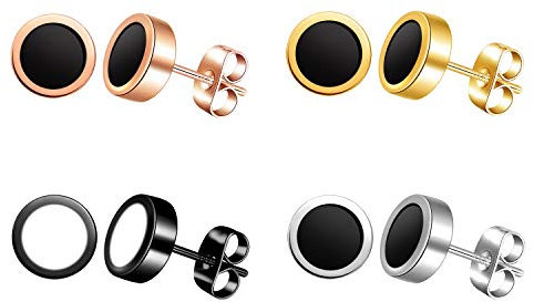 Feilok Edelstahl 4 Paar Herren Ohrstecker Creolen Tunnel Ohrringe für Damen Fakeplug Fake Plug Ohrringe Herren Pierced Earrings 6mm Stainless Steel Mens Womens Stud Earrings Set