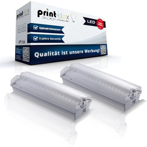 Print-Klex GmbH & Co.KG 2x LED Notleuchten 3W Aufputz IP65 6000K - Kaltweiß Notlicht Fluchtweg Leuchte Notbeleuchtung