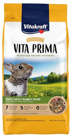 Vitakraft Sunseed Vita Prima Daily Adult Rabbit Food 8 lb Bag with Timothy Hay Pellets Vegetables and Fruits Providing Wholesome Daily Nutrition for Happy Healthy Rabbits