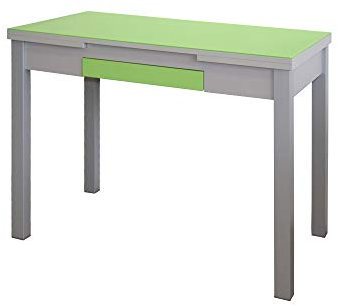 MOMMA HOME Mesa Extensible - Modelo Tetra - Color Verde/Plata - Material Cristal Templado/MDF - Medidas 100/160 x 60 x 77 cm
