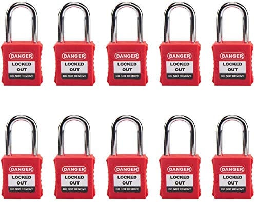 HOLULO Vorhängeschloss, 10 Stück Vorhängeschlösser mit Schlüssel, Stahlbügel Outdoor Padlock,Rot Sicherheitsschloss für Industrie/Electric