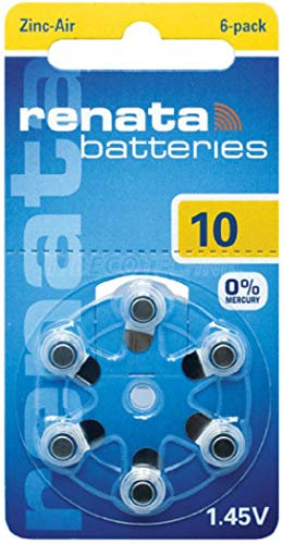 Renata Hörgerätebatterien Nr. 10 gelb P10 PR70 ZL4 im 6er Blister