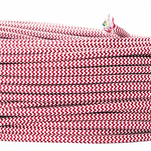 Câble d’alimentation textile - gaine extérieure en plastique - 5 m - 3 fils - 3 x 0,75 mm² - Avec conducteur de terre - Accessoire de lampe (5 m, rouge-blanc)
