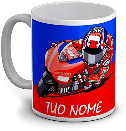 quickgadget Idea Arredo Casa Regalo Tazza in Ceramica Colazione per Amico Fratello Cugino Zio papà Nonno appassionato Moto Motocicletta Sport GP 27, Personalizzato con Nome
