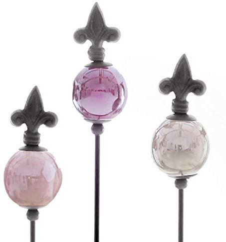 finehomegarden Rosenkugel Harmony | 3er Set | Gartenstecker | Keramik | H83 cm x Ø 5 cm, farbig abgestimmt | lila, grau, rosa.
