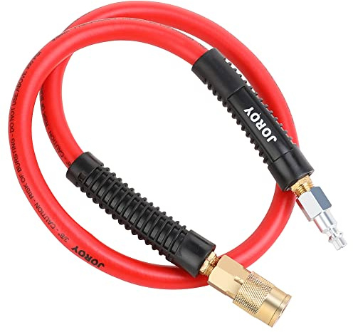 JOROY Hybrid Lead In Air Hose, 3/8-Inch X 6 FT Air Compressor Hose,Heavy Duty, Lightweight, Kink Resistant, All-Weather Flexibility with 1/4-Inch Brass Air Coupler and Plug