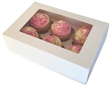Bake Pro 25-Pack Premium 6 Cupcake Boxes| White Bakery Boxes with Clear Window | Pop-Up Design & Adjustable Insert for Cupcakes or Muffins | Recyclable Food-Grade Cardboard | Made in the UK