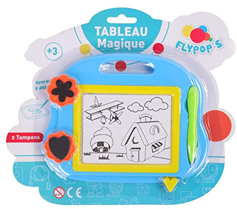 FLYPOP'S - Tableau Magique - Dessin - 030623LIN - Bleu - Plastique - Loisir Créatif - Jouet Enfant - Créativité - Art - 18 cm x 14 cm - À Partir de 3 ans