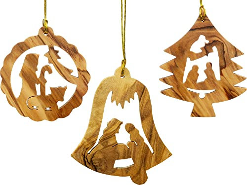 SIKORA Olivenholz Anhnger 3er Set Bethlehem Weihnachten (Nativity) Baumschmuck Krippe Motive