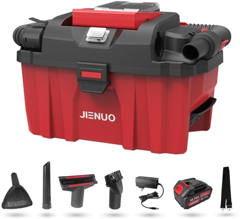 JIENUO Cordless Shop Vac Wet and Dry, con batteria da 20 V 4,0 Ah e caricabatterie, aspirapolvere da 2,5 galloni con funzione ventilatore, vuoto commerciale portatile per auto, casa e garage