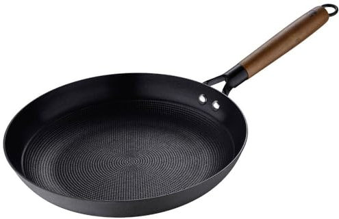 MasterPro Odín Wok Sartén antiadherente 24 x 44 x 7,5 cm, hierro prensado, mango ergonómico de madera de acacia, utensilios de cocina para todo tipo de cocinas