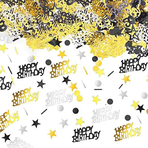 AONAT Konfetti Gold Silber Schwarz Geburtstag Deko,30g Geburtstag Frauen Männer Confetti,Streudeko Geburtstag,Happy Birthday Konfetti Deko,Happy Birthday für Mädchen Junge,Glitzer Konfetti