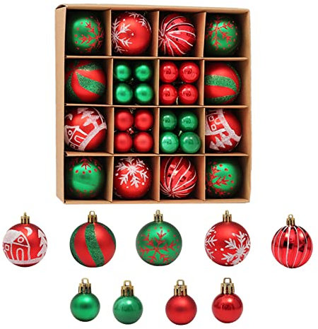 Weihnachtskugeln Plastik, Sonwaha 44PCS Weihnachtskugeln Kunststoff Grün Rot Christbaumkugeln Plastik Weihnachtsbaumkugeln Baumkugeln Weihnachten Weihnachtsbaum Dekoration(3CM+6CM)