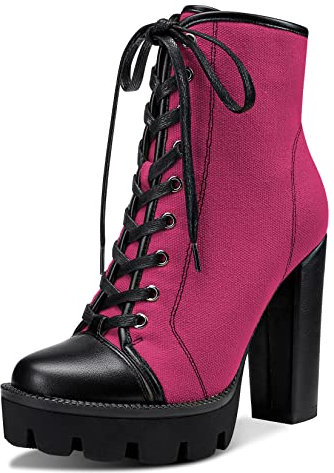 Castamere Donna Chunky Blocco Alto High Tacco Heel Piattaforma Stivaletti Rotonda Punta Lacci Cerniera Stivali Rosa 39 EU
