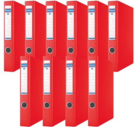 DONAU 3932001PL-04 Ringbuch/Rot | 2-D-Ring-Mechanik 30mm DIN A4 Ringordner Pappe/Kunststoff | Aus 1,9 mm dickem Karton mit öko PP 100µ | 10er Packung