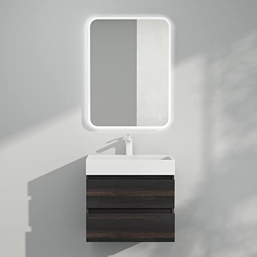 Mai & Mai Badmöbel-Set Waschbeckenunterschrank 60x38x56cm Verona in Dunkelgrau mit 2-Schubladen inkl. Waschbecken 60cm und LED-Spiegel 60x80cm