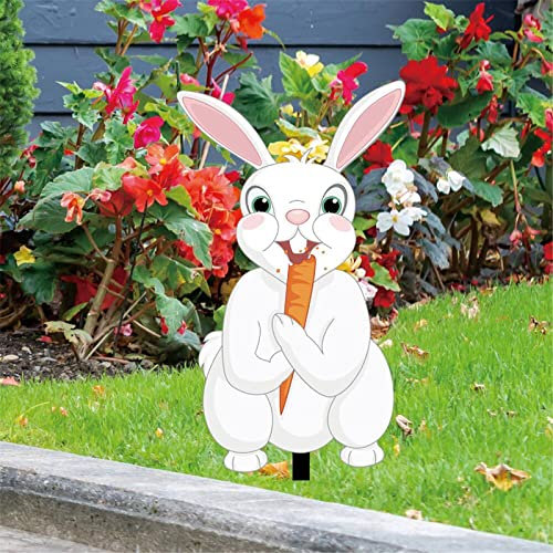 Osterdekoration Hase Gartenstecker Gartendeko Frühling Deko Osterhase Dekofigur Indoor Outdoor Osterdeko Osterliche Figuren Festlich Hase Figuren Deko für Rasen, Straße, Freien, (White, One Size)