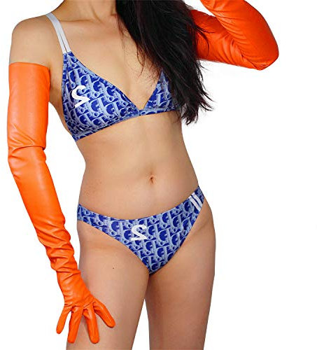 DooWay Damen Abendhandschuhe Kunstleder Orange Lange Opera Short Party Cosplay Handschuhe, Orange 70cm, 85