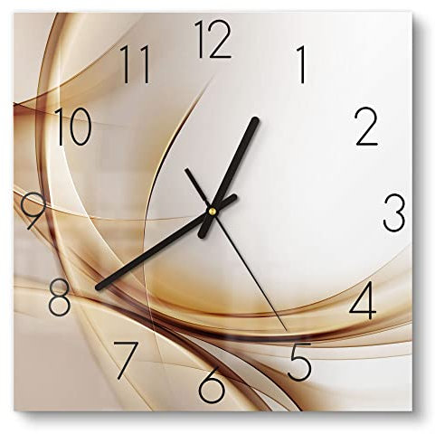 DEQORI Glasuhr | 30x30 cm | Motiv Elegante Goldene Wellen | ausgefallene leise Design Uhr aus Glas | Wanduhr für Wohnzimmer & Küche | moderne Hingucker Uhr für die Wand