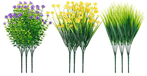 NFNSIG 9 Bouquets de Jonquilles Artificielles Fleurs 32cm Lumineux Fausses Fleurs Verdure Arbustes Plantes Fleurs Jaunes Été Arbustes Plantes pour Fenêtre Jardin Bureau