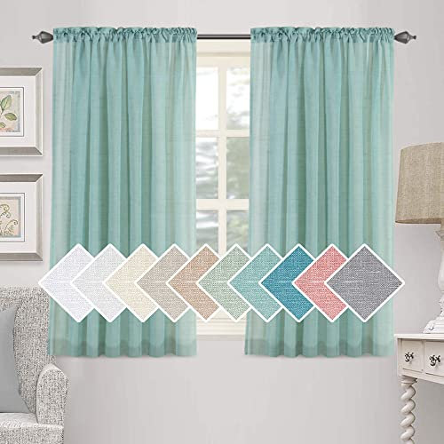 Leinen Gardinen,Halbtransparent Leinenvorhang Voile, Wohnzimmer Vorhang Leinenoptik Gardienen,für Schlafzimmer, Wohnzimmer, 2er Set (Sea Mist Green,132×183cm)