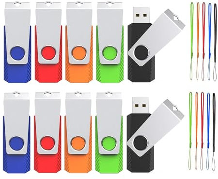 32 GB USB Stick 10Pack,Wooolken USB Flash Drive USB 2.0 Memory Stick 32GB Pen Drive Portable Thumb Drives for PC/Laptop/Data Storage(10 Mixed Color With Lanyard)