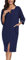 COLORFULLEAF Damen Bademantel mit Reißverschluss Leicht Morgenmantel 100% Baumwolle Hausmantel 3/4 Ärmel Nachthemd mit Taschen(Navy Blau,2XL)