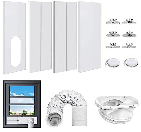 Qivine Air Conditioner Window Kit Adjustable 43-140cm Window Seal Universal Window Vent Set for Mobile Air Conditioner, Portable Sliding Window Seal Kit with 5.9'' Exhaust Hose & Coulper