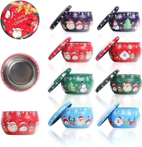 8 Stück Weihnachts Runde Kerze Dose, Kerze Metall Container, Kerze Blechdosen mit Deckel, Leeren Dosen Kerze Blechdosen, kleine Kerzen-Dosen Für die trockene Aufbewahrung von Kerzen, Parfüms, Bonbons