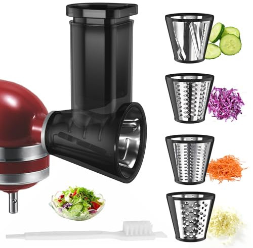 Slicer Shredder Attachments for KitchenAid Stand Mixer Cheese Grater Vegetable Chopper Salad Shooter Grater Food Slicer Accessories for KitchenAid with 4 Blades