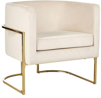 Halbrunder Sessel aus Samtstoff in Hellbeige Metallgestell in Gold Sirkka