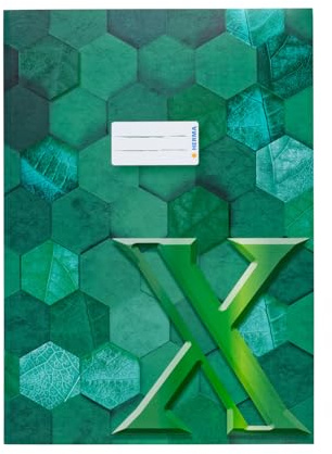 HERMA 20087 Heftumschlag A4 Karton Grün, veredelte Hefthülle mit Beschriftungsfeld aus stabilem & extra starkem Papier, Heftschoner mit Hexagon Muster Motiv für Schulhefte, farbig