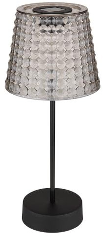 Außenlampe Solarlampe Tischleuchte LED Gartenlampe Kristallleuchte rauchfarben. Kunststoff schwarz, Akku IP44, 3000K warmweiß, 2er Set, H 29 cm