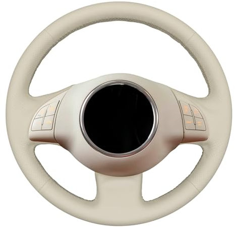 MEWANT Handstich Atmungsaktive Beige Leder Auto Lenkradbezug für Fiat 500 2007-2015 / Fiat 500e 2014-2018 / Fiat 500C 2014-2017 Lenkradzubehör für Fiat 500