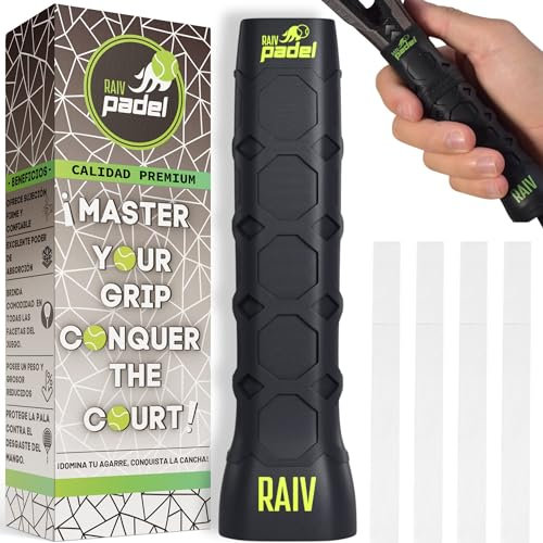 Raiv Padel® Grip Padel Antivibraciones + 2 Overgrips + 3 Straps para facilitar su instalación | Padel Grip Octacore | Accesorios Padel Hombre y Mujer para Llevar tu Juego al Siguiente Nivel (Negro)