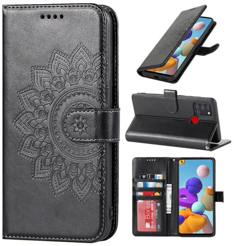 ELTEKER Handyhülle für Samsung Galaxy A21S Hülle Klapphülle mit Kartenfach Schutzhülle Flip Case - Schwarz