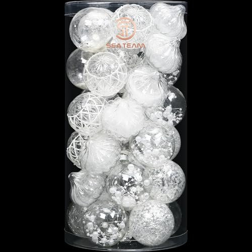 Sea Team 31 Stück sortierte transparente Weihnachtskugeln Ornamente Set Weiß