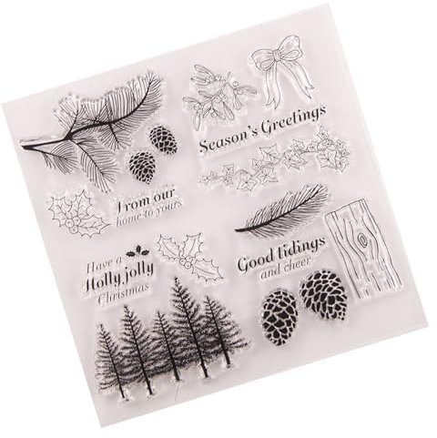 CHAMEEN Frohe Weihnachten Tannenbaum Blätter Tannenzapfen Klar Stempel für Kartenherstellung Dekoration Scrapbooking DIY