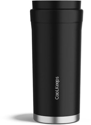 CooLKeeps 20oz Coffee Cup - Stainless Steel Vacuum Travel Tumbler Leak-Proof Wide Mouth Sport Insulated Mug & Removable Lid (Black)