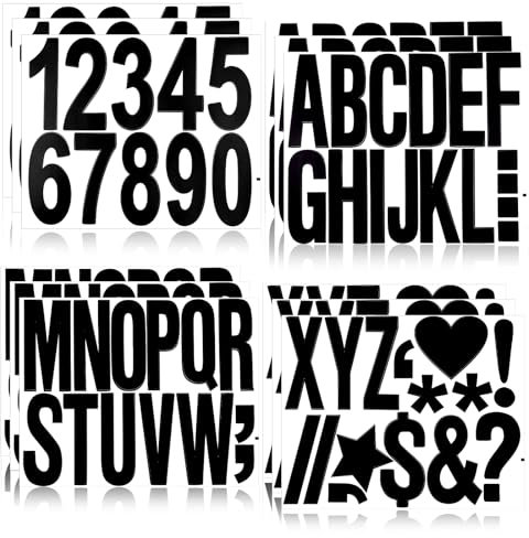 JJUNW 12 Blatt Buchstaben Zahlen Aufkleber Kit, 10cm Zahlen Buchstaben zum Aufkleben, Selbstklebend Wasserfeste Vinyl Alphabet Nummer Sticker für Basteln Outdoor Schilder Poster Briefkästen Fenster
