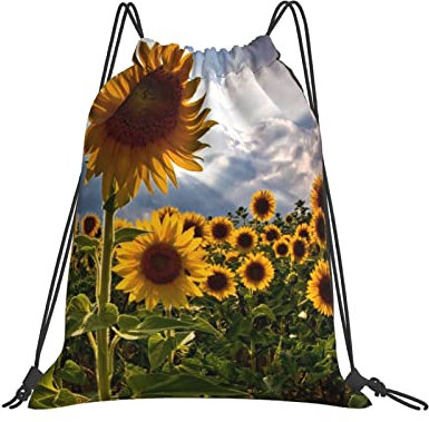 Turnbeutel Sonnenblumenfelder Gymsack Unisex Kordelzugbeutel Sport Gym Sack Für Schwimmen Schule Reisen 36x42cm